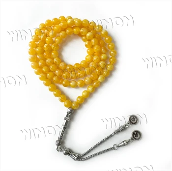 Muslim Tasbih 99 Rosay Beads 8mm Yellow Resin Amber Islam Prayer dhikr Misbaha Islamic Religion Eid Ramadan Gift Arabic  Rosary