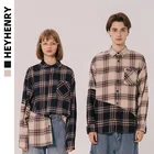 Men 2021 New Korean Fashion Lattice Stitching Loose Couple Autumn Long Sleeve Shirt Men's BF Harajuku
