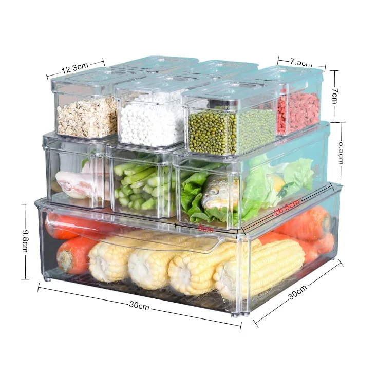 10 Pcs/Set Refrigerator Freezers Clear Plastic Food Storage Organizer Bin Kitchen Pantry Organizer Container