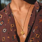 Gold Gemnel Minimalist 925 Silver 18k Gold Round Coin Moonlight Pendant Necklace Men Jewelry