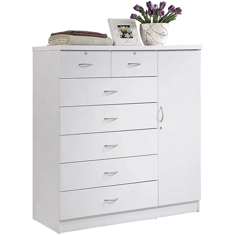 hot selling warm white  modern simple design  Storage tall and wood chest of drawer with lock