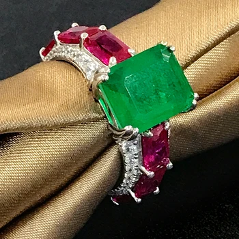 High Quality Full Cubic Zircon Gemstone Rings 925 Sterling Silver Emerald Green Stone Rings