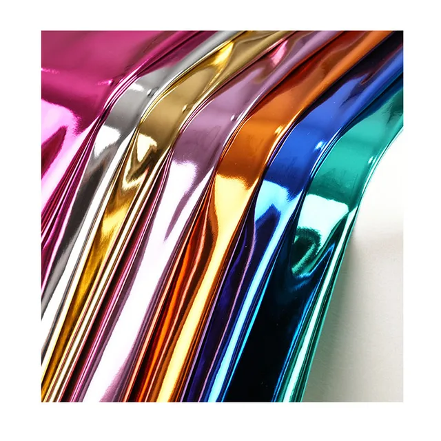 Free Sample Foiled Gloss 0.7 mm Metallic Laser Mirror Vegan Synthetic Artificial PU Leather for Bags Shoes Clothing DIY Making