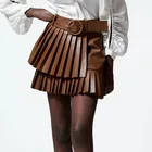 Skirt BMURHMZA2021 Summer And Autumn New Women's Fashion Retro Solid Color Zipper Short Pleated Ladies Skirt
