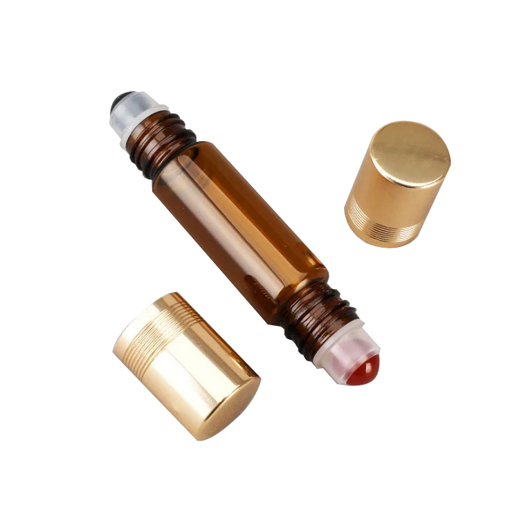 product double end empty glass gemstone roller bottle with aluminum cap for essential oil-26