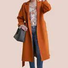 Coat Orange And Brown Warm Long Cashmere Wool Coat For Ladies Handmade Wool Wrap Coat With Belt