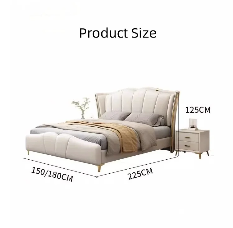 Wholesale New Designs Luxury King Size Modern Leather Bed Solid Wood Frame High Double Bed Upholstered Leather Headboard