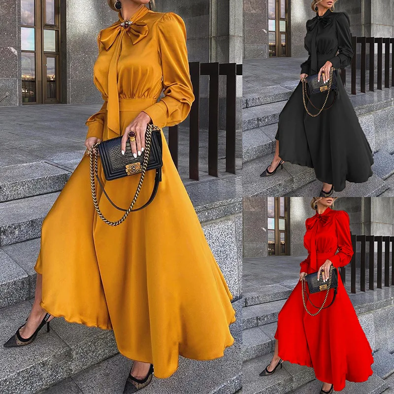 Vestidos De Satén Elegantes E Informales Para Mujer,Vestidos Dorados,Otoño  2021 - Buy Elegante Vestidos Casuales Vestidos De Las Mujeres,Odm Vestido, Vestidos De Oro Product on Alibaba.com