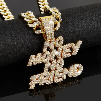 Hip Hop Cuban Link Chain Personality Cool Style Cuban Chain Necklace No Money No Friend Pendant For Full Diamond Necklace