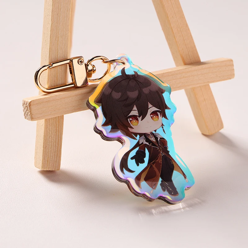 Custom Double-Sided Acrylic Keychain for Genshin Impact Cartoon Anime Characters Printed UV Epoxy Rainbow Acrylic Charm supplier