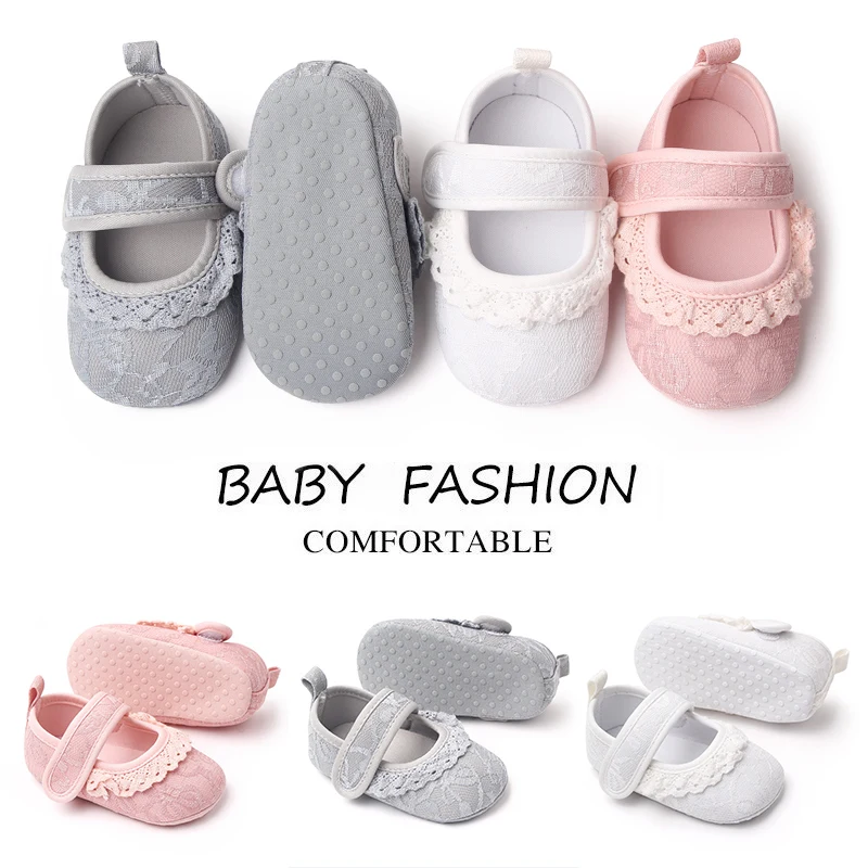 Baby Girls Solid Color Embroidered Lace Edge Soft Soled Comfortable Infants Princess Step Shoes manufacture
