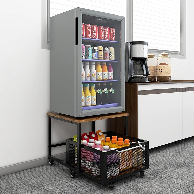 Custom Fridge Stand with Storage Wheels Rolling Mini Refrigerator Table for Organizer Unit Cart & Basket for Home Office