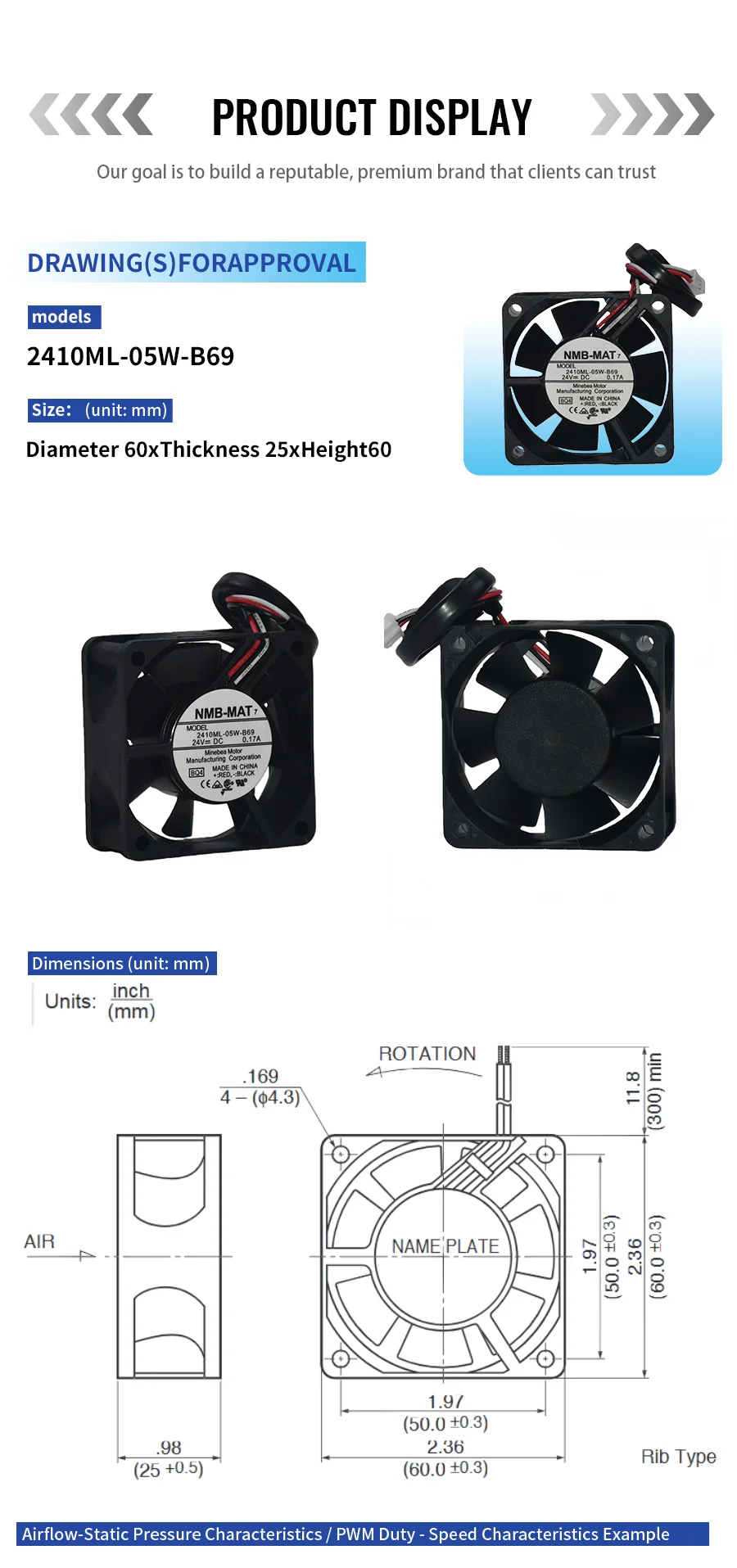 Brushless Axial Cooling Fan, NMB-MAT, 2410ML-05W-B69, 24V - detail 6