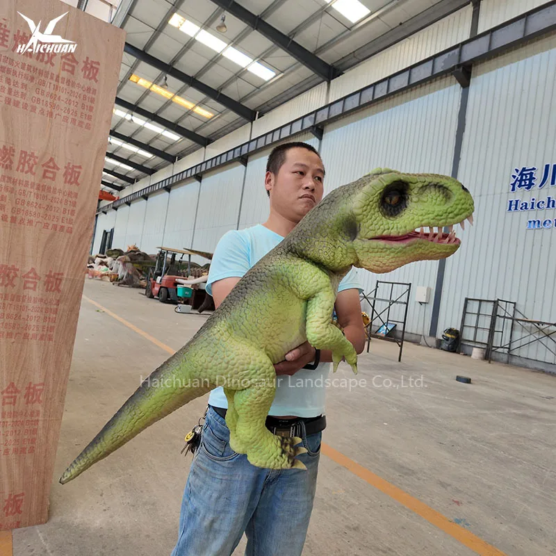 product jurassic theme park green t rex animatronic hand puppet life like realistic silicone rubber baby dino for kids for outdoor play-1