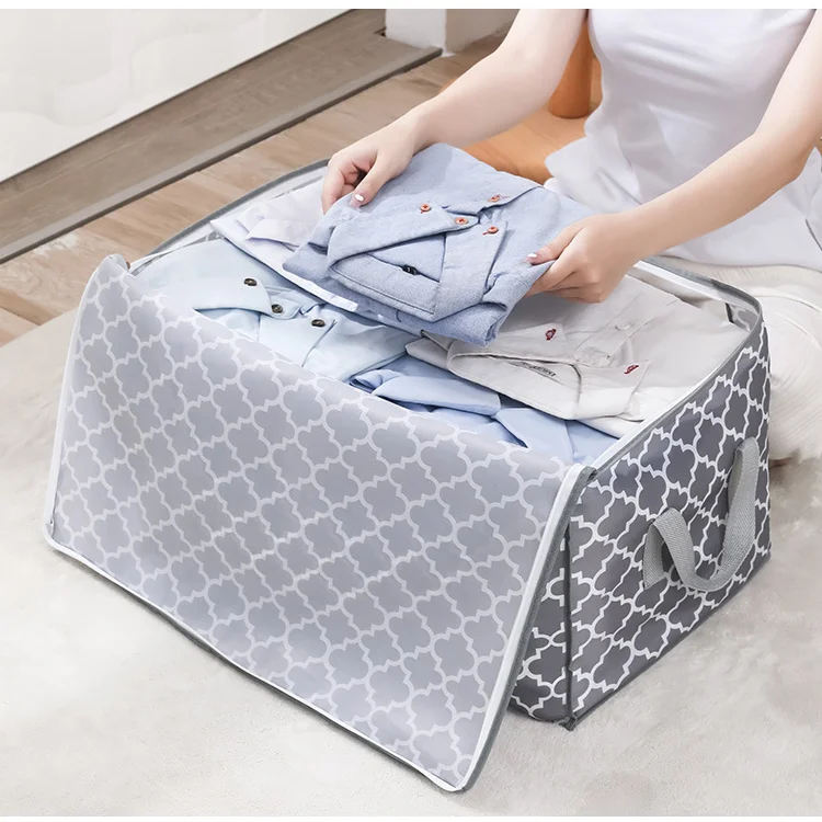 Oxford fabric large size printed decorative transparent stackable folding quilt/blanket storage bag