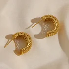 Hoop 18k Gold Plated Hollow Chunky Hoop Earring Hoop Earrings Gold Twist Mesh Stainless Steel Earrings
