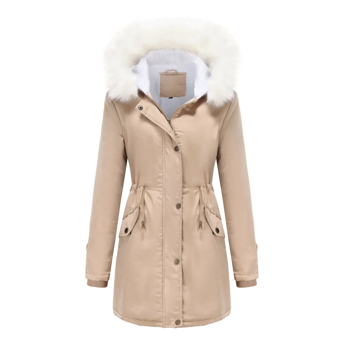 Womens Winter Hooded Parka Cotton Lined Down Coats Warm Fashion Lightweight With Zipper Portable Puffer Jackets