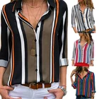Long Sleeve Hot Striped Casual V-neck Long Sleeve Chiffon Shirt Women's Top