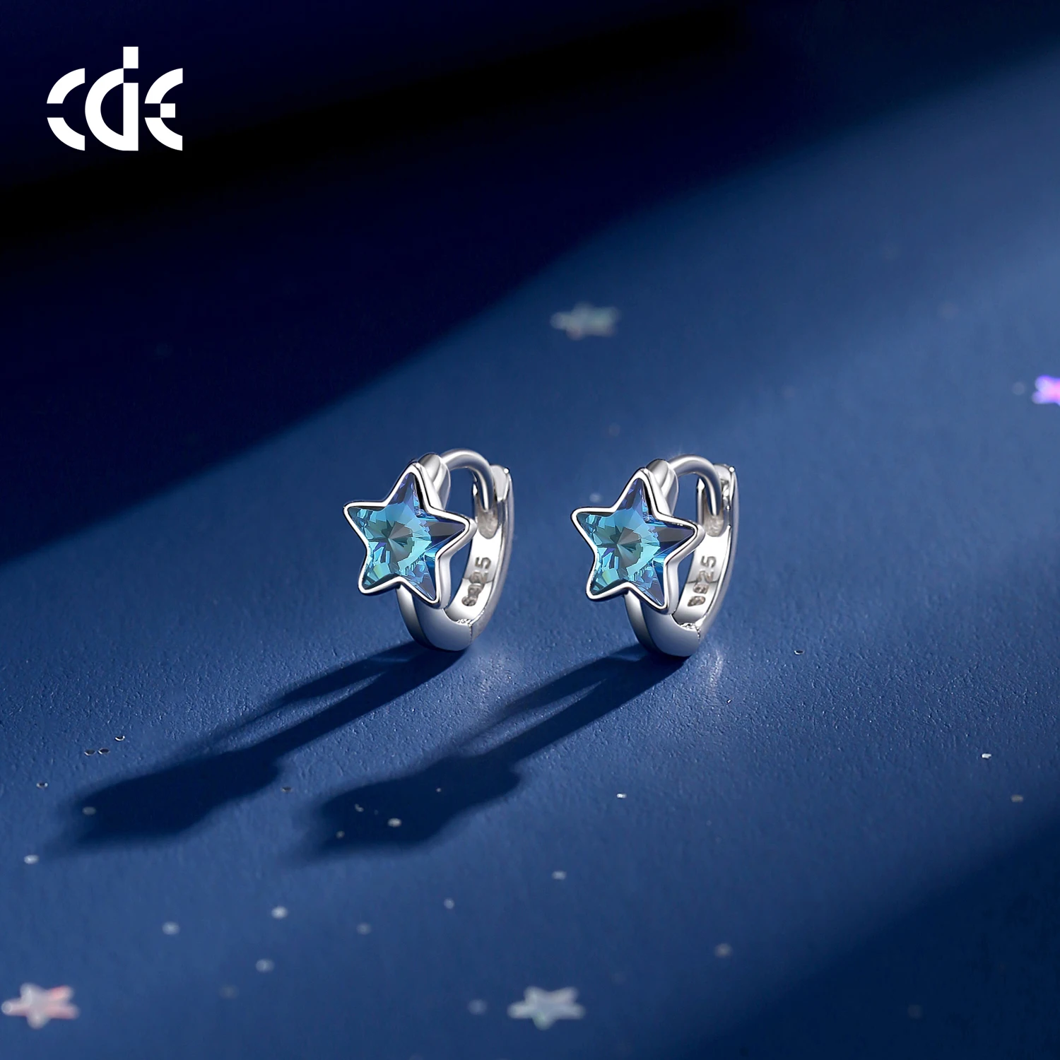 CDE YE1871 Jewelry Women 925 Sterling Silver Austrian Crystal DIY Earrings blue Star Crystal Rhoduim Plated Moon Stud Earrings