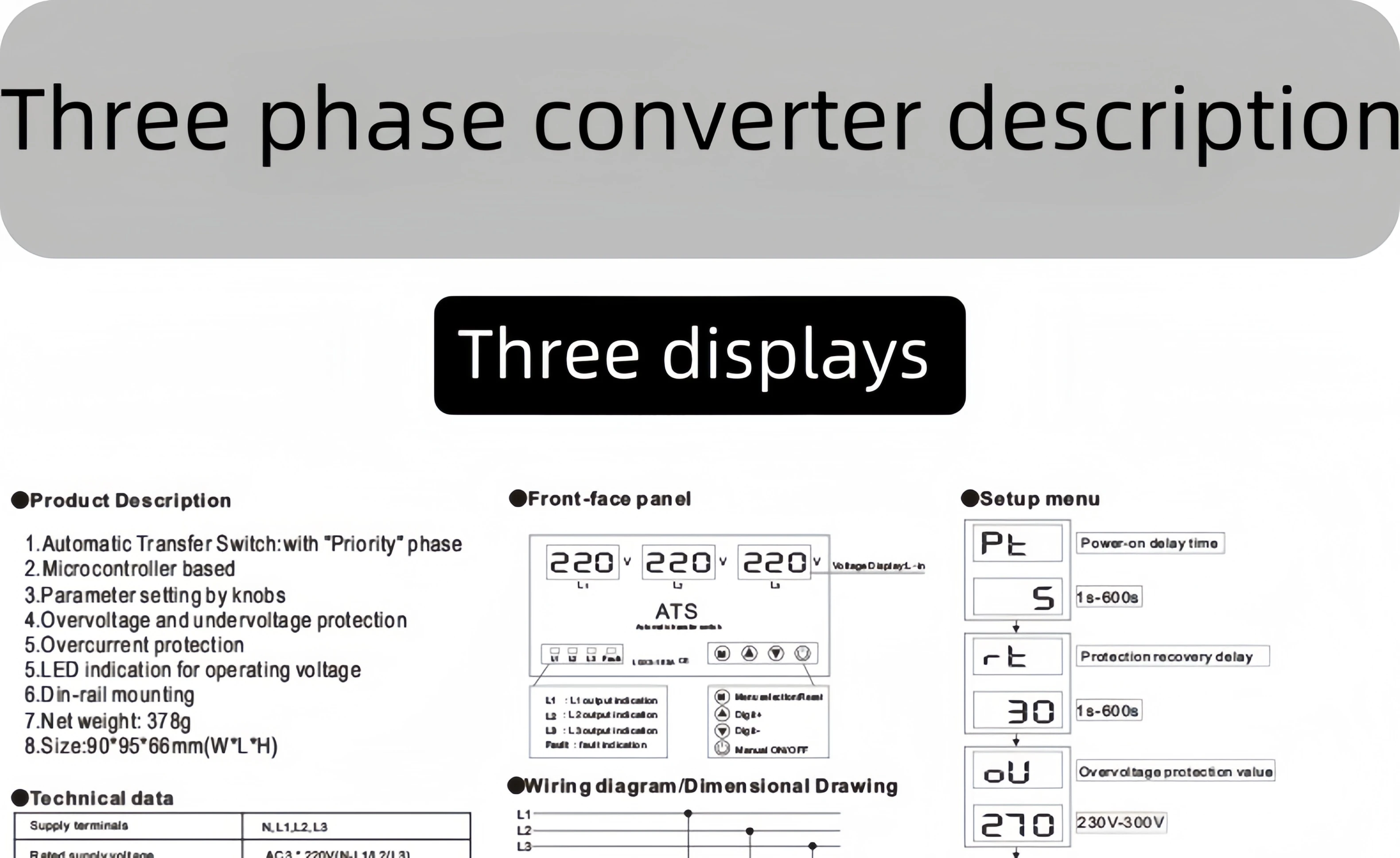 product auto recovery relay 63a 220v 380v 400v ac digital display din rail 3 phase adjustable protector 50hz 230v svc stabilizers-6