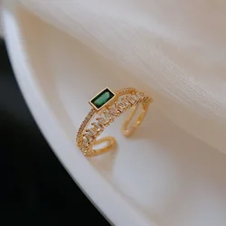Emerald Geometry  Zircon Gold Plated Opening Adjustable Ring Wedding Gift Jewelry Ring For Women
