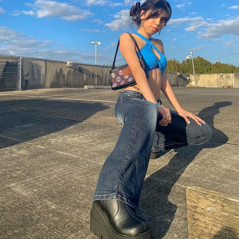 Women's Fashion Bootcut Jeans Low Waist Flared Skinny Colored Washed Denim Pants Breathable and Loose Fit supplier