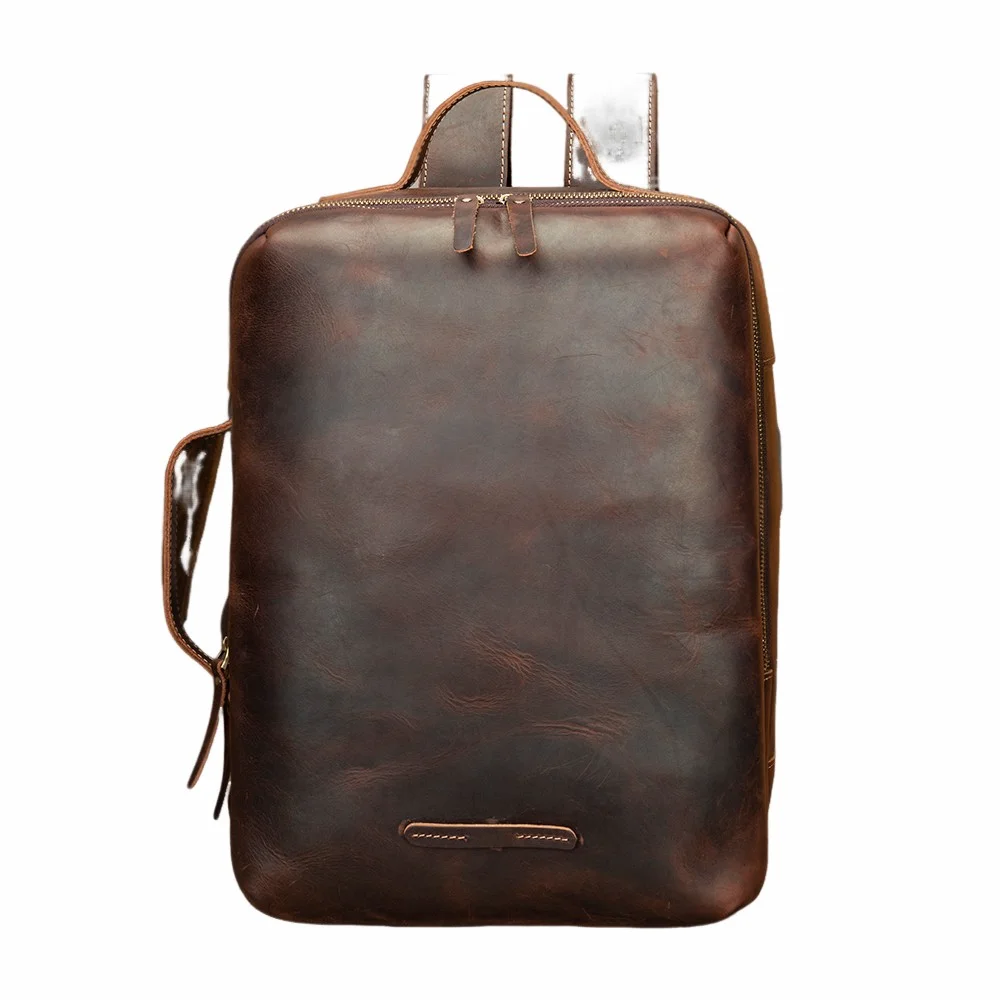 Customizable Genuine Leather Business Backpack Men's Leather Work Backpack Travel Laptop Convertible Briefcase Backpack