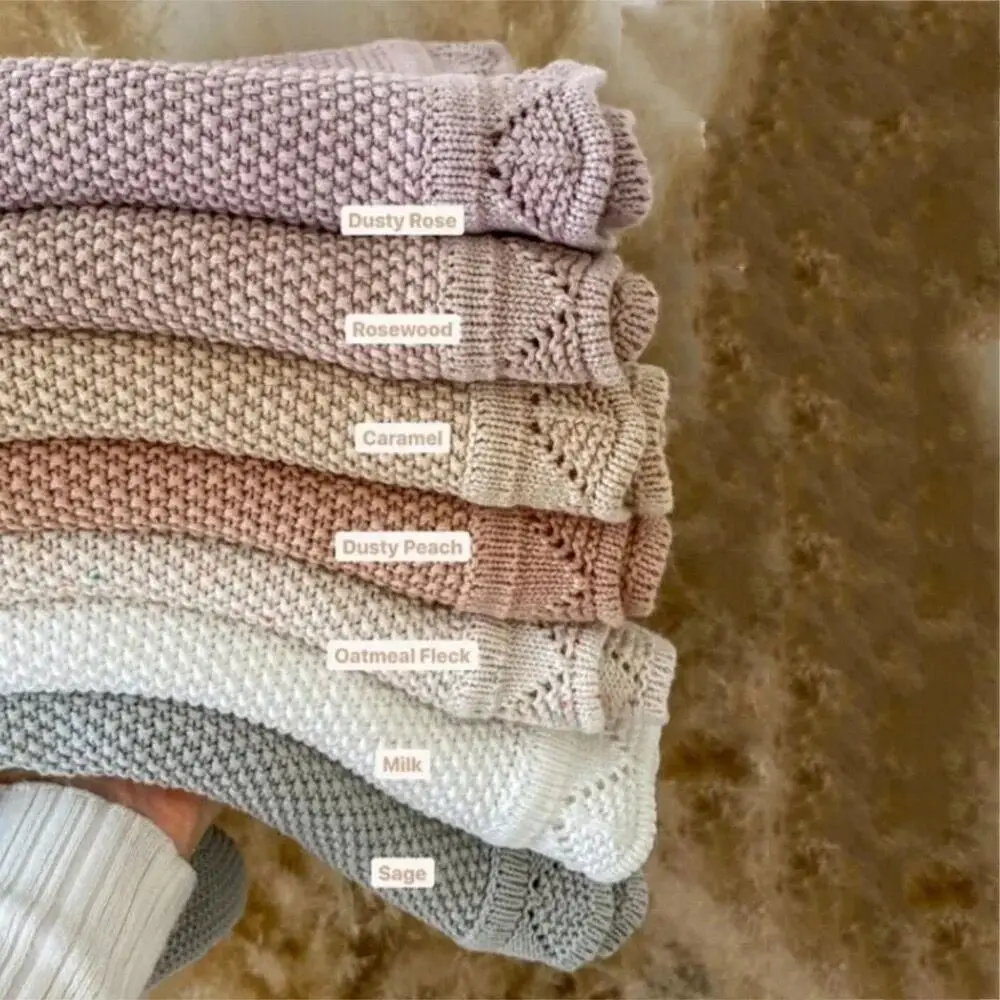 Hot Sale Newborn Baby Cart Blanket Cover Natural Stroller Knitted Solid Color Blanket Baby Cotton Knitted Throw Blanket