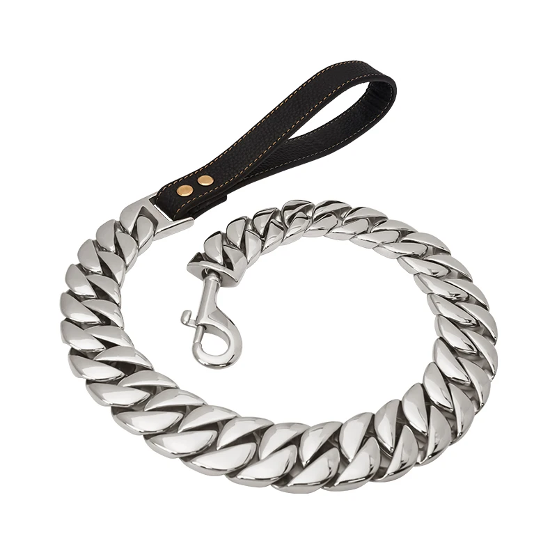 Factory 32MM Dog Lead Gold Dog Leash Stainless Steel Metal Chew Proof for Large Dogs Pet Traction Rope