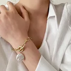 Jewelry 18k Gold Plated Pearl Beaded Heart Charm Chain Connection Bracelet Design Jewelry