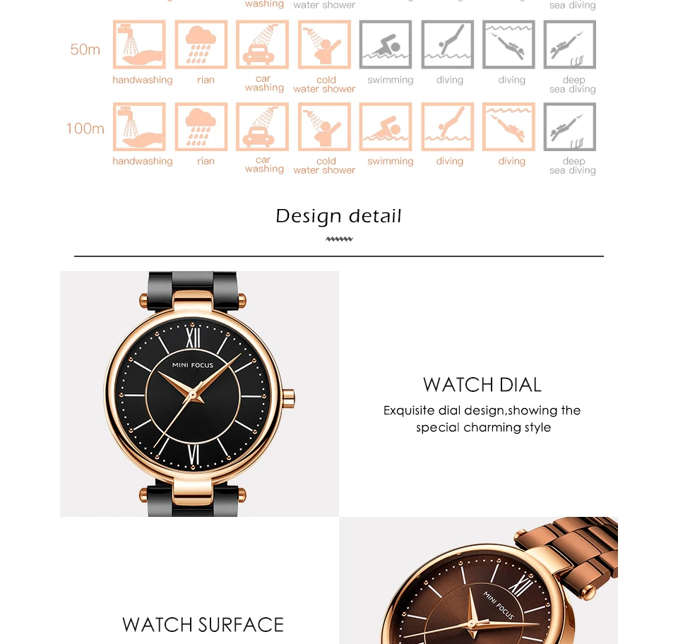 Mini Focus 0189 Luxury Ladies Quartz Watch Stainless Steel Waterproof
