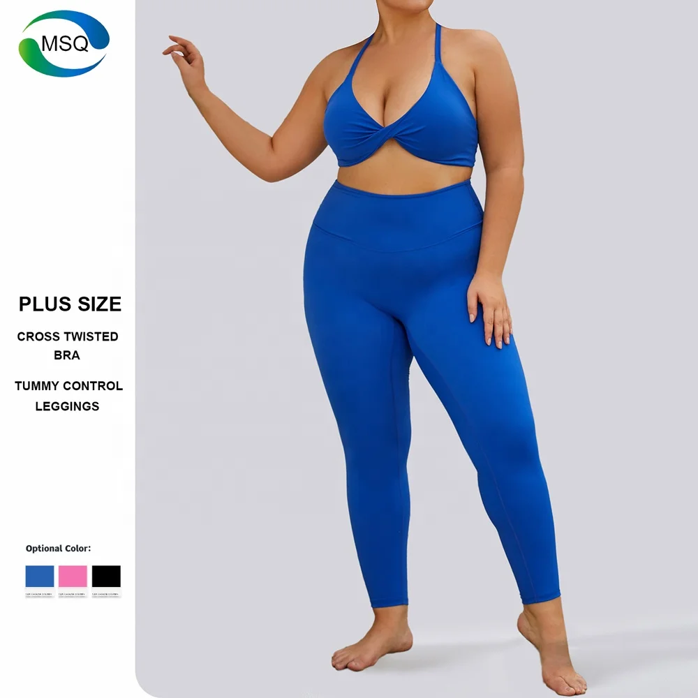 Fashion Plus Size Clothing Sexy Gym Fitness Sets Front Twist Straps Bra High Waist Leggings Women Workout Sportswear Yoga Set