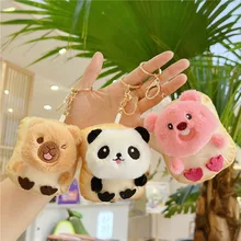 Hot Mini Panda Capybara Internet Celebrity Cartoon Toast Bread Keychain Pendant Plush Toy Beaver Doll Bag Pendant Doll