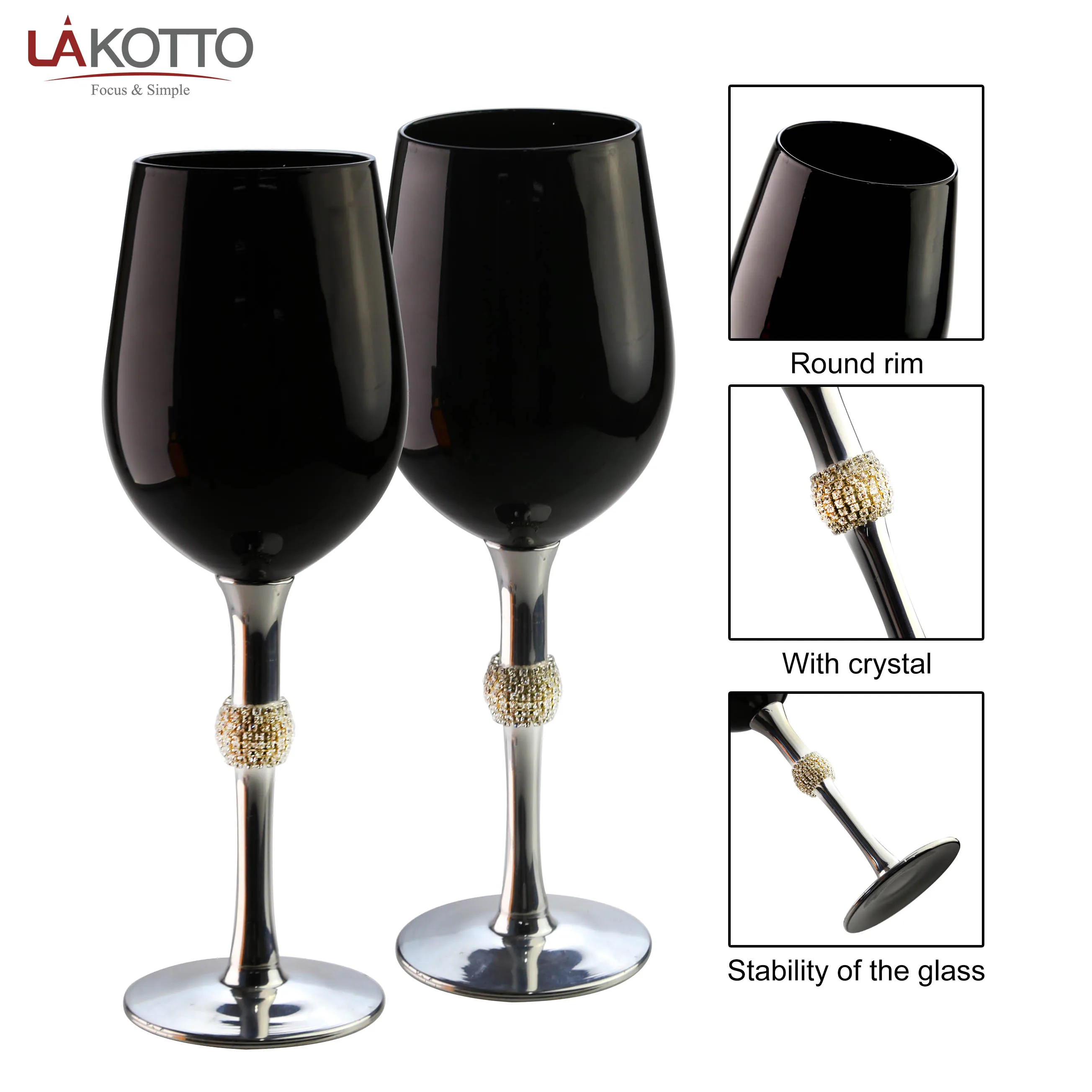 Factory Wholesale Vintage Glasses Customized Black Wine Glasses on Request Handmade High Grade Goblet Glasses
