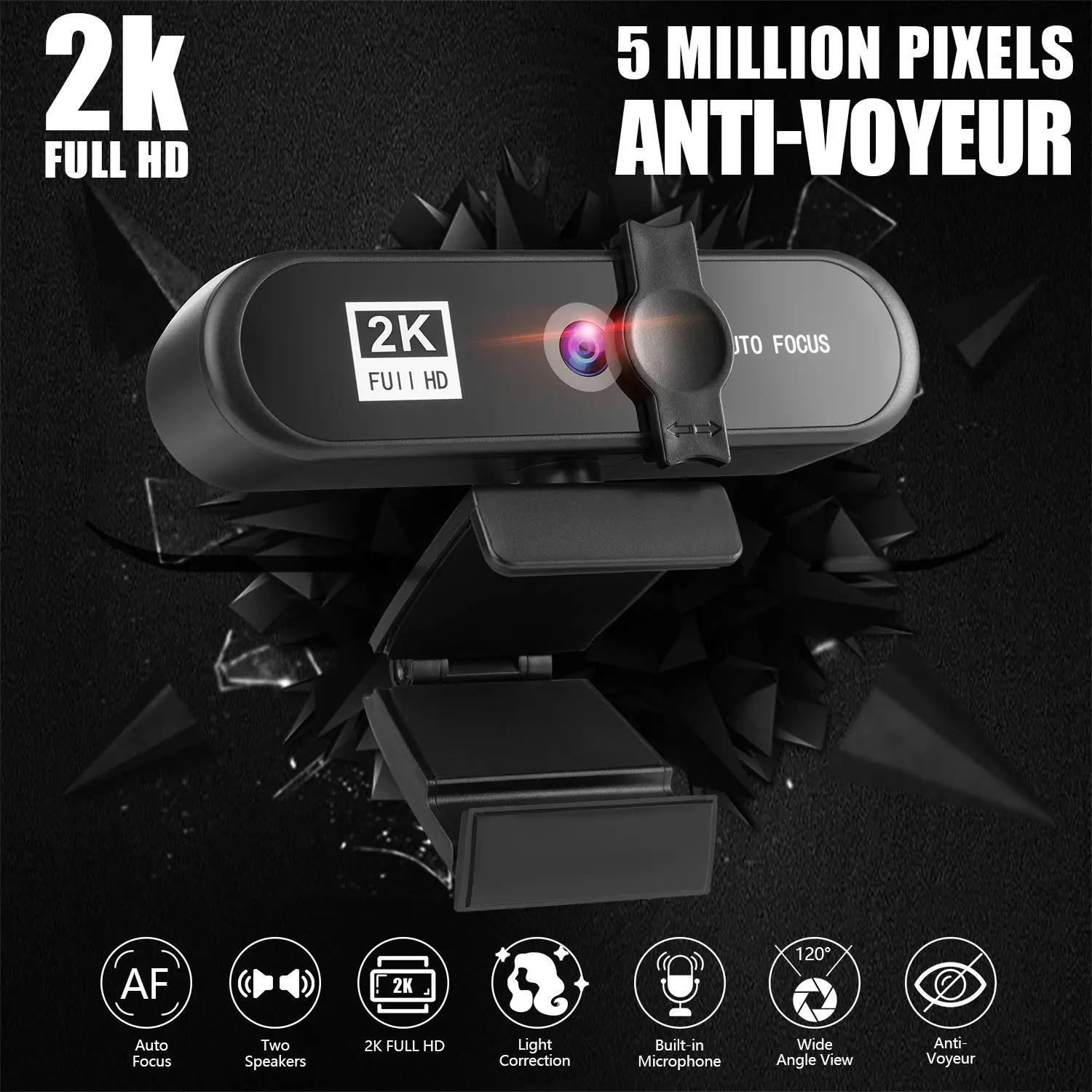 2K Full HD Webcam with Microphone for Desktop USB PC Web Camera 5MP Streaming Webcam