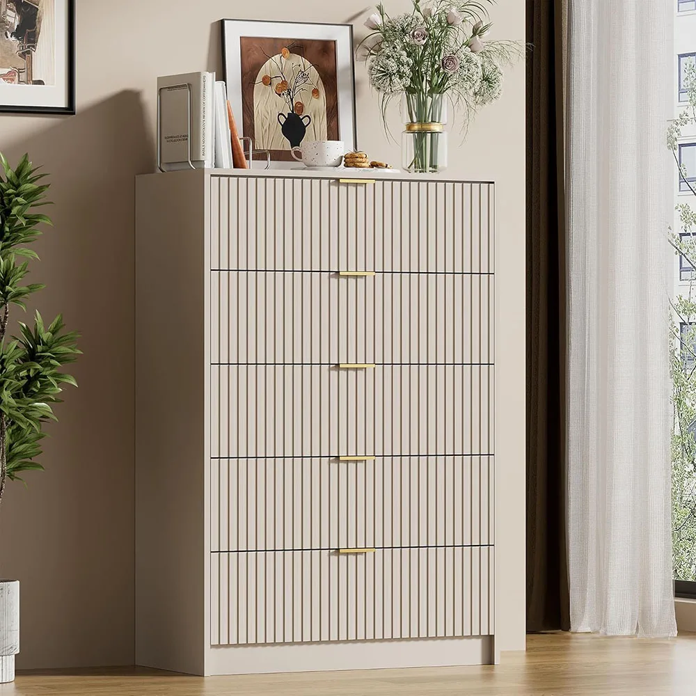 product modern 5 drawer dresser smooth slides golden handles wide chest drawers for bedroom living room wood materia-0