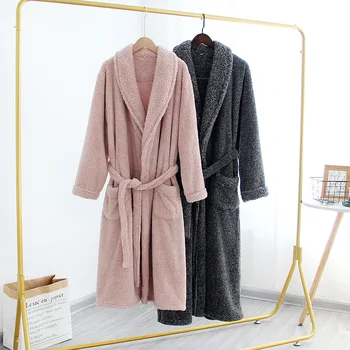 Women and Men Couple cozy Luxury Robe Pink and Grey shawl collar fluffy plush robe for women winter nightwear