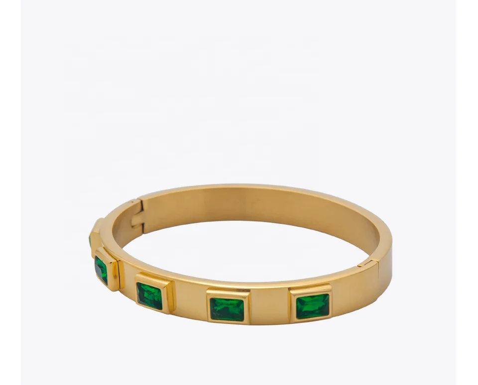 High Quality 18K Gold Plated Stainless Steel Jewelry Square Green Zircon Crystal Bracelets DB172001 2