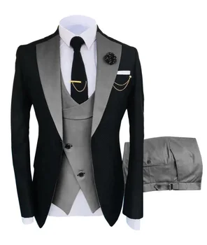 Hot Fashion Slim Fit Blazer 3 Pcs Two-piece Set Wedding Formal Peaked Lapel Wedding Prom Terno Masculino Men's Suit