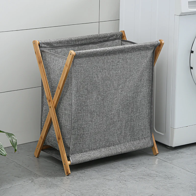 Collapsible Laundry Hamper Bamboo Foldable Laundry Basket with Lid and Handles for Clothes Storage