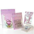 Resealable Pink Holographic Bag With Zipper Clear Holographic Makeup Zip Lock Bags