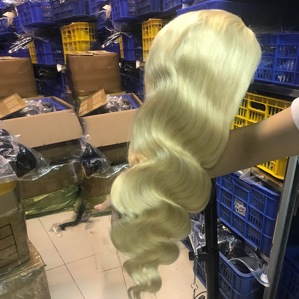 100% Virgin Pre Plucked 40 Inch Human Hair Wigs ,water Wave Blonde 613 Full Lace Front Brazilian Wig