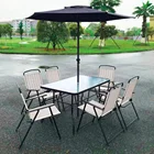 Outdoor High Quality Outdoor Steel Picnic Garden Stack Chairs And Tempered Glass Table Sets