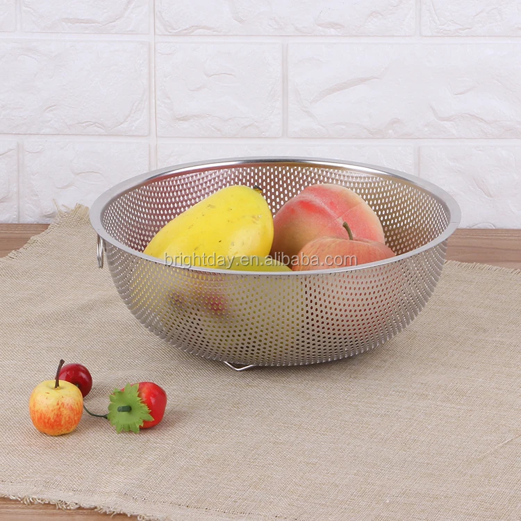 Factory Prices High Quality Kitchen Strainer Rice Noodle Colander Stainless Steel Mesh Colander_3