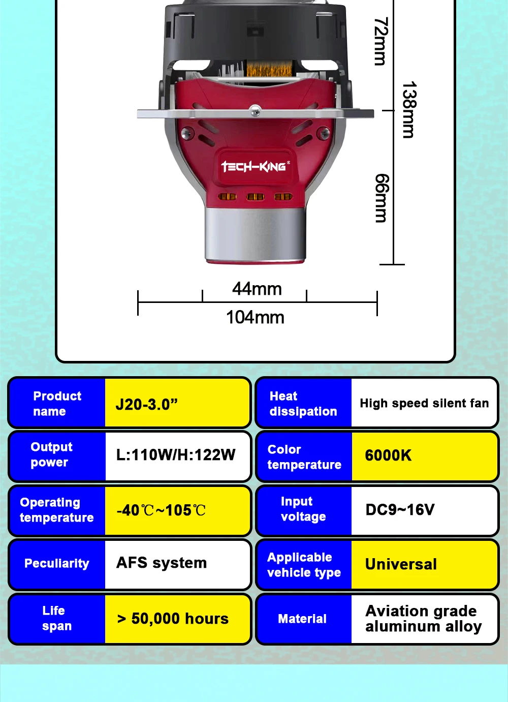 TECH-KING AFS Bi Led Projector Lens 3.0 inch Automatic Sensor Led Projector Auto Lighting System Super Bright lens headlight
