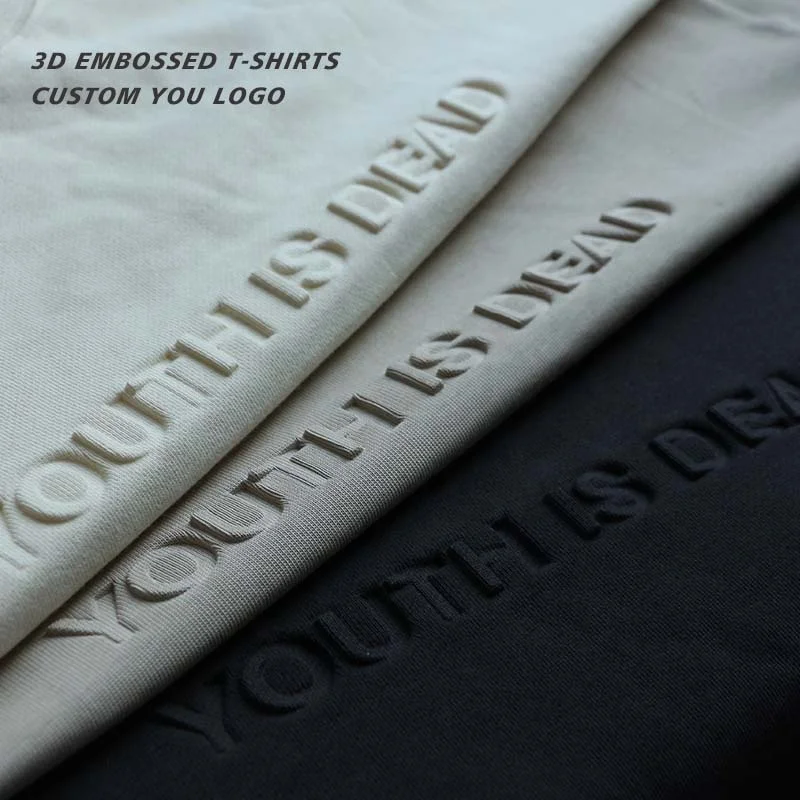 High Quality 100% Cotton Unisex T Shirt Men's Blank O-neck Tshirt Custom 3D Embossed T-Shirts