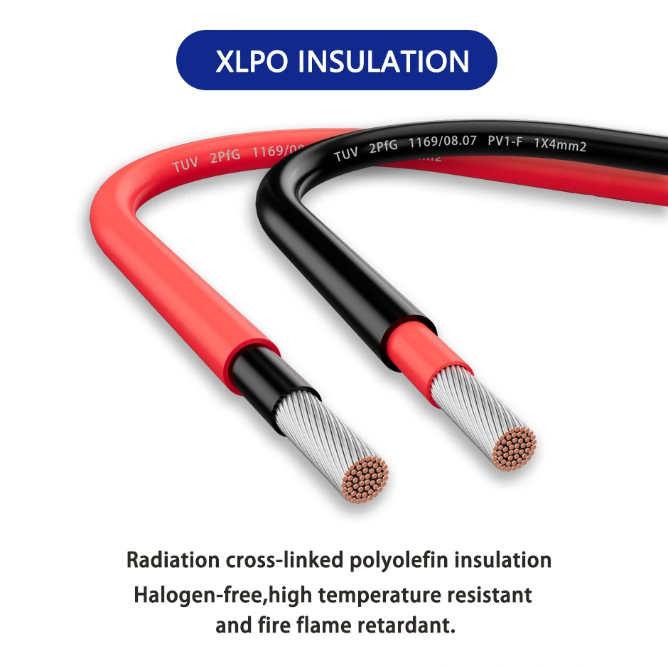 TUV/UL H1Z2Z2-K Customized Factory DC Wire 4mm2 6mm2 10mm2 Red Black 100m/Roll Xlpe Tinned Copper Pv Solar Cable插图4 TUV/UL H1Z2Z2-K Customized Factory DC Wire 4mm2 6mm2 10mm2 Red Black 100m/Roll Xlpe Tinned Copper Pv Solar Cable插图4