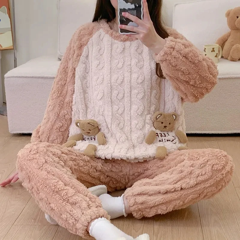 Chic Women's Fuzzy Pajama Sets 2 Piece Pjs Cozy Fleece Oversized Pullover Pants Sets Loungewear