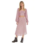 Cotton Crepe Skirt Crepe Pleated Skirt Smocked Lace Hippie Boho Mauve Cotton Crepe Long Pleated Skirt