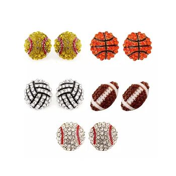 Sport Basketball Volleyball Stud Earrings for Women Bling Baseball Softball Earrings Rhinestone Crystal Ear Jewelry